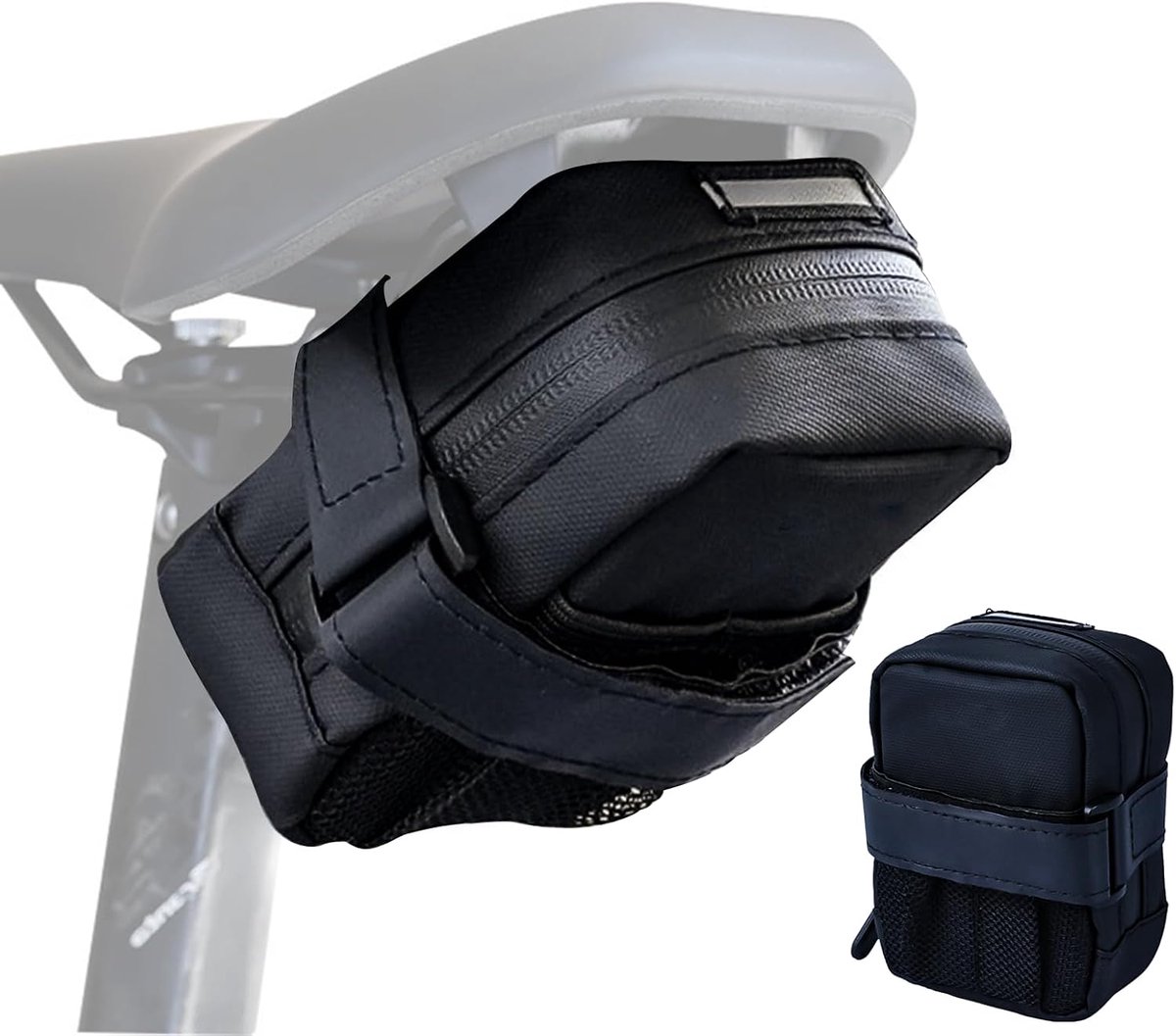 Compacte en Draagbare Fietszadeltas 12x9x5cm Waterdichte Fietszadeltas met Reflecterend voor Racefiets en Mountainbike (Zwart)