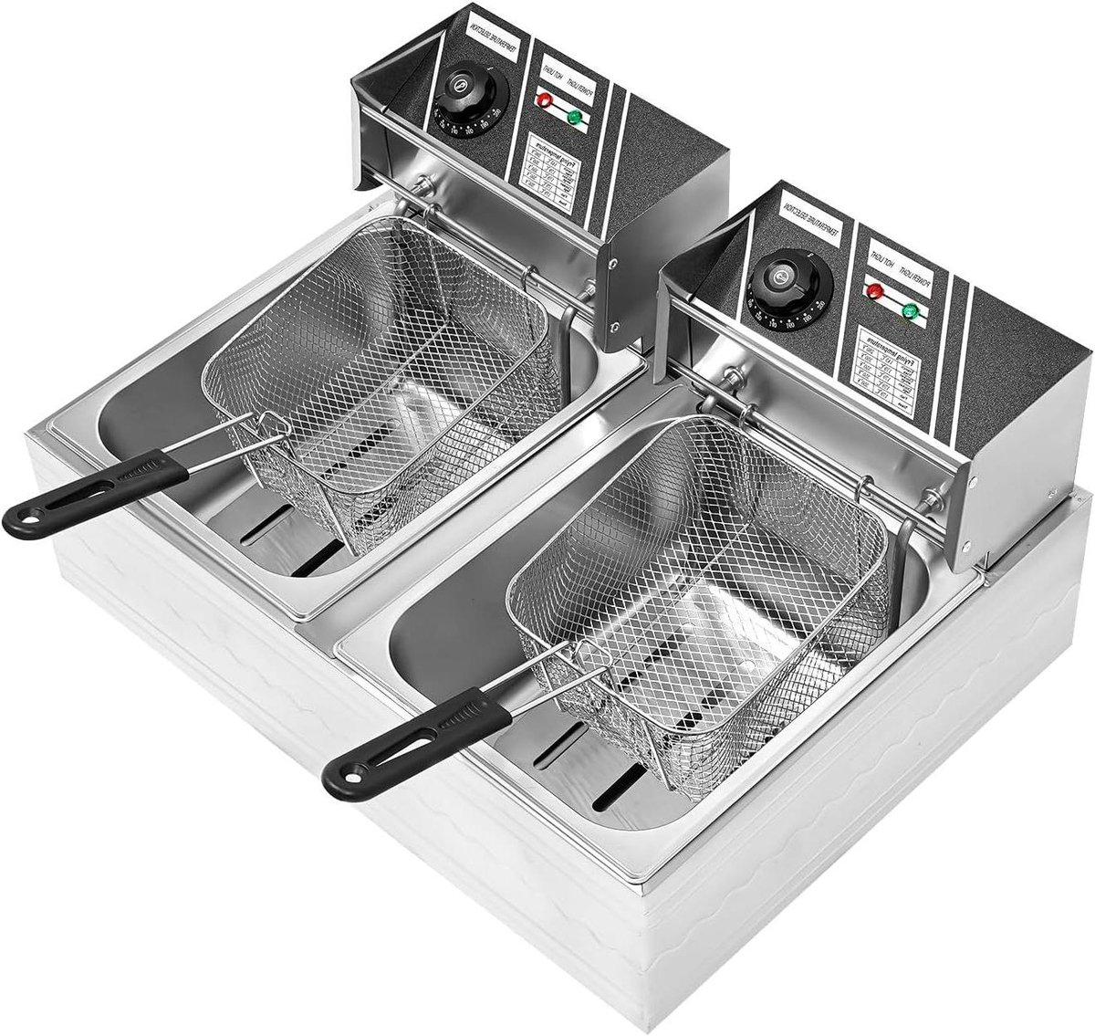 Elektrische Friteuse - Dubbele Pan - Professioneel Frituren - Oververhittingsbeveiliging - 6 Liter Capaciteit - Zilver