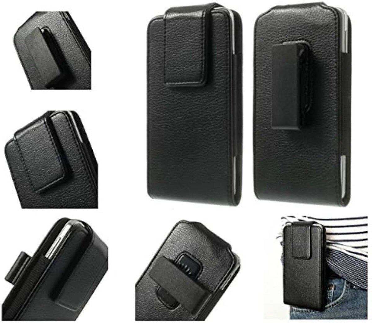 Lederen holster case riemclip roterende 360 voor Zeaplus M4 - Zwart