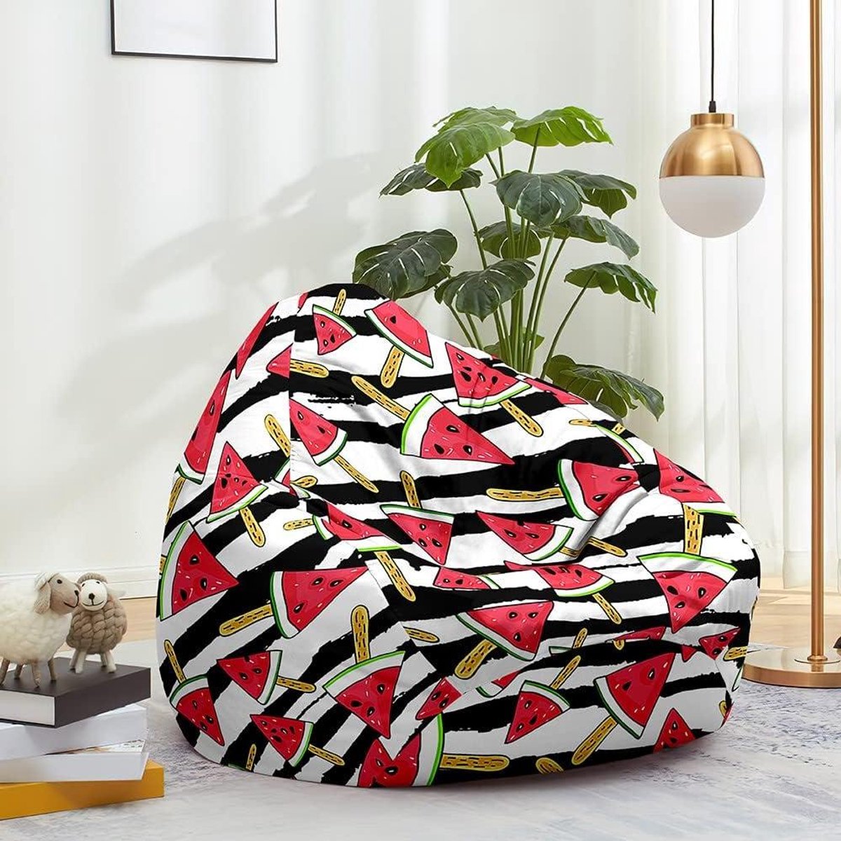 Zitzakhoes Zonder Vulling - Luie Sofa - Ontspannen Zitten - Vruchtenprint Design - 70x80cm - Watermeloen