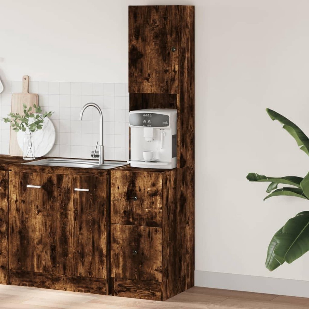 Keukenkast - Buffetkast Sideboard - Keukengerei Opbergen - Duurzaam Houtmateriaal - 35 x 50 x 180 cm - Gerookt Eiken