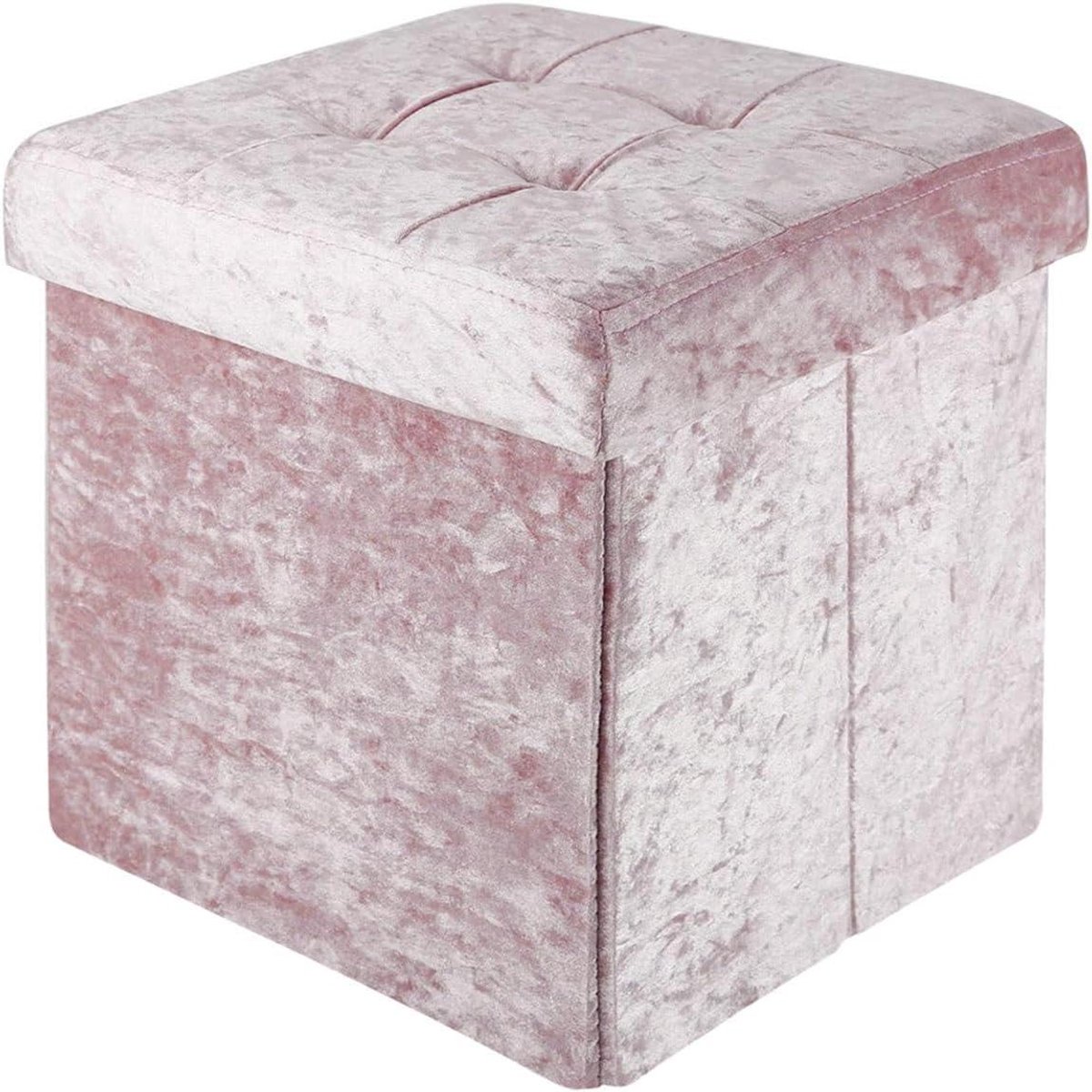 Opvouwbare poef - Zitkubus opberger - Extra zitplek - Met deksel - 30x30x30 cm - Fluweel roze