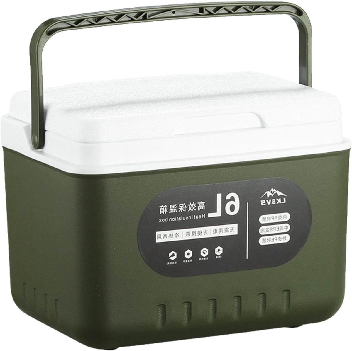Draagbare Thermobox - Koeltas Isolatiebox - Voedsel Vers Houden - Drielaagse Constructie - 6 liter - Legergroen