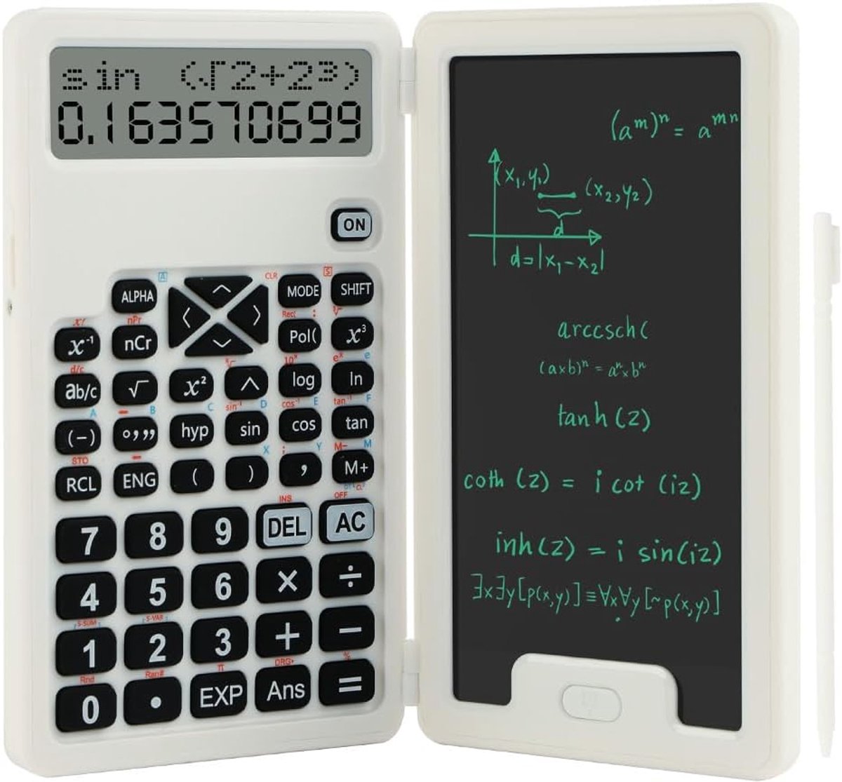 Rekenmachine met notitieblok, voorzien van een 5-inch LCD-schrijfpaneel en pen, schoolrekenmachine met batterijen, draagbaar, 12-cijferig display, grote, zeer gevoelige toetsen, geschikt voor school, kantoor en thuis