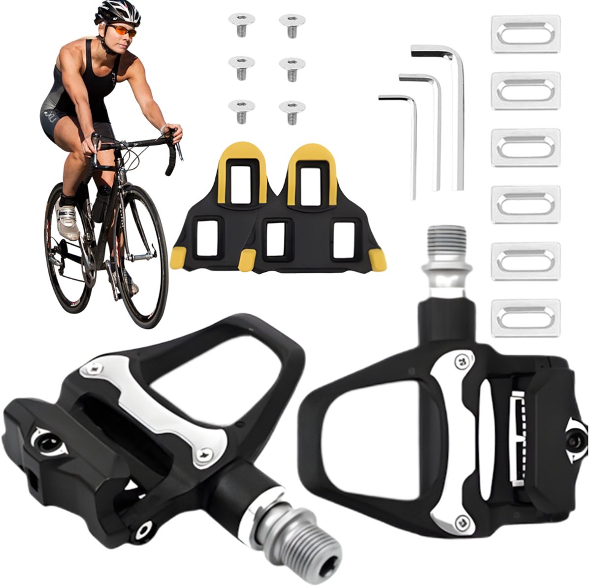 Klikpedalen Aluminium - Fietspedaal - Zelfvergrendelend & Antislip - Verstelbare Trapdruk & Breed Platform - 9/16" Schroefdraad Universeel - Voor Mountainbike & Racefiets