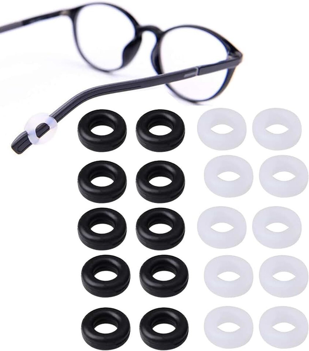 10 paar ronde siliconen brillen tempeltips mouwhouder, antislip zwarte heldere oorgrepen oorkussen voor kinderen en volwassenen zonnebril, Meerkleurig, 10 Pairs