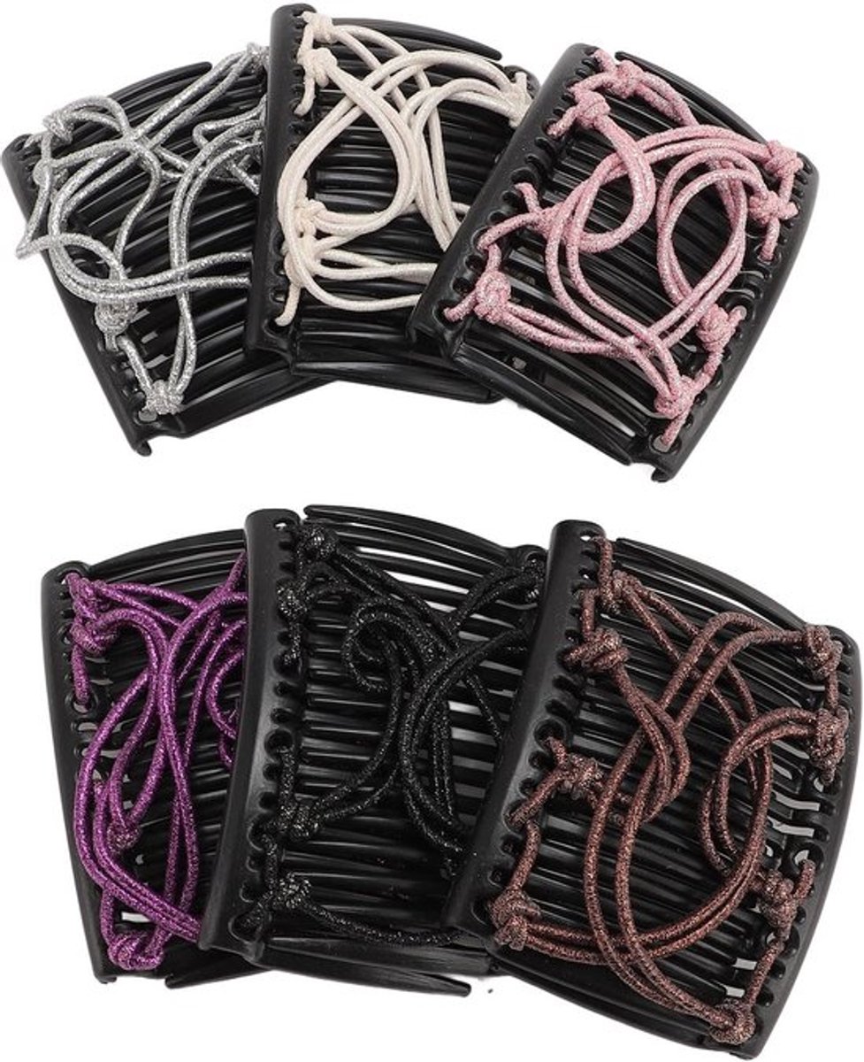 Haarkammen 6 stuks - Verstelbare Elastische Haarkamclips - Geschikt voor Dik/Krullend Haar - Feestjes/Bruiloften - Duurzaam Materiaal - Haarklippen