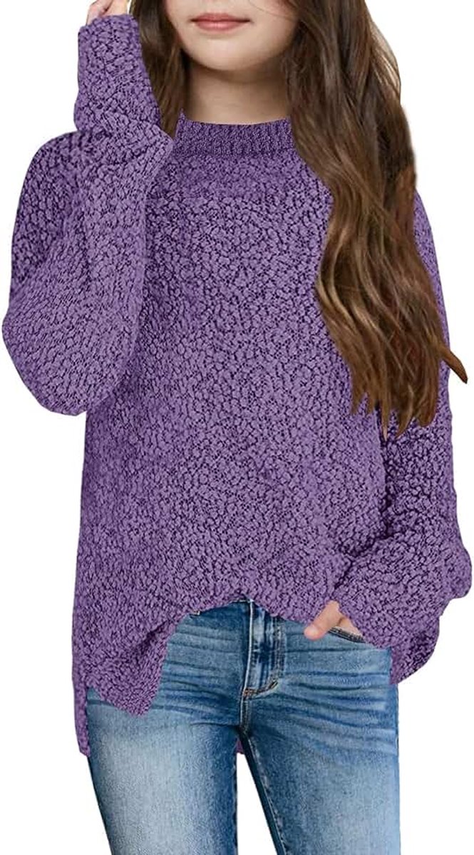 Bela Fleece pullover voor meisjes, ronde hals, fuzzy gebreide trui, warm, winter, bovenstuk, sweater