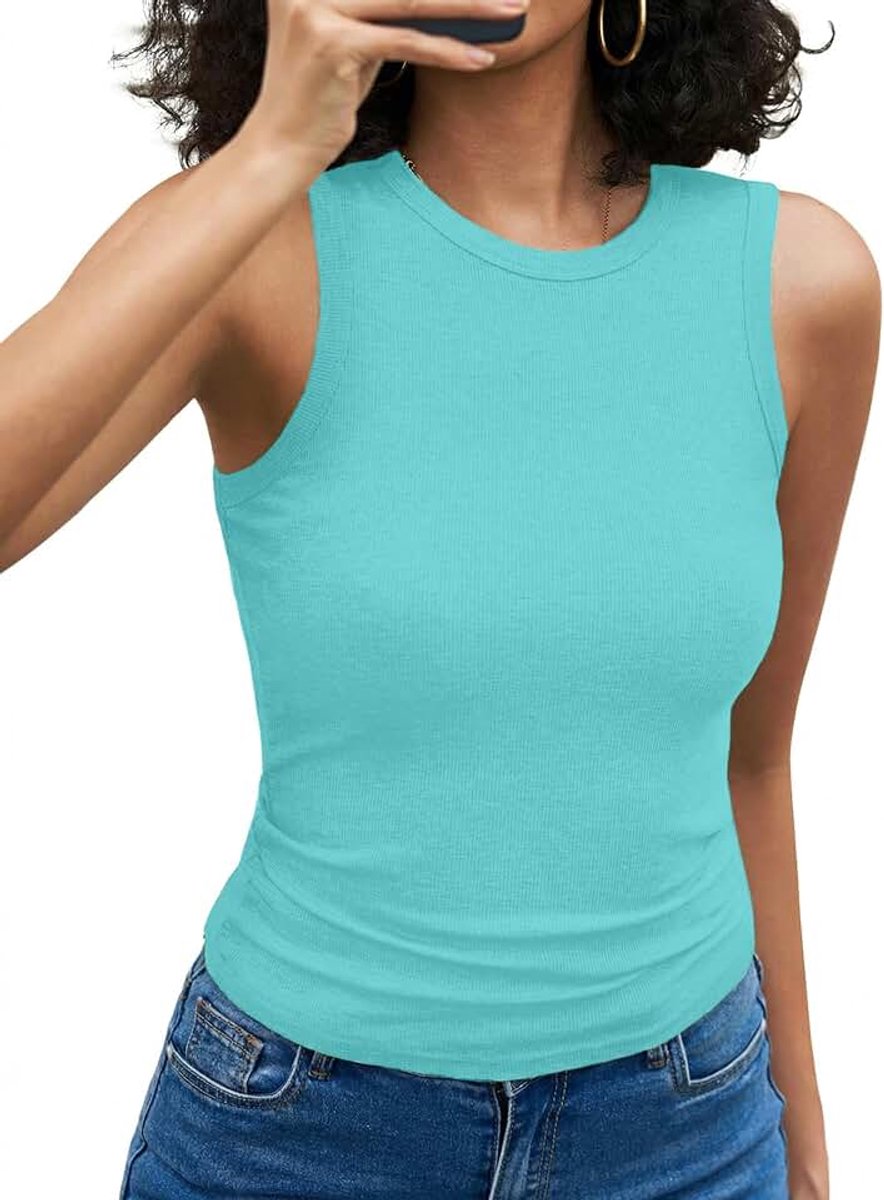 Tanktop voor dames, geribbeld, ronde hals, slim fit, zomer | Mouwloos, stretch, elegant, basic shirt, sexy, casual, effen