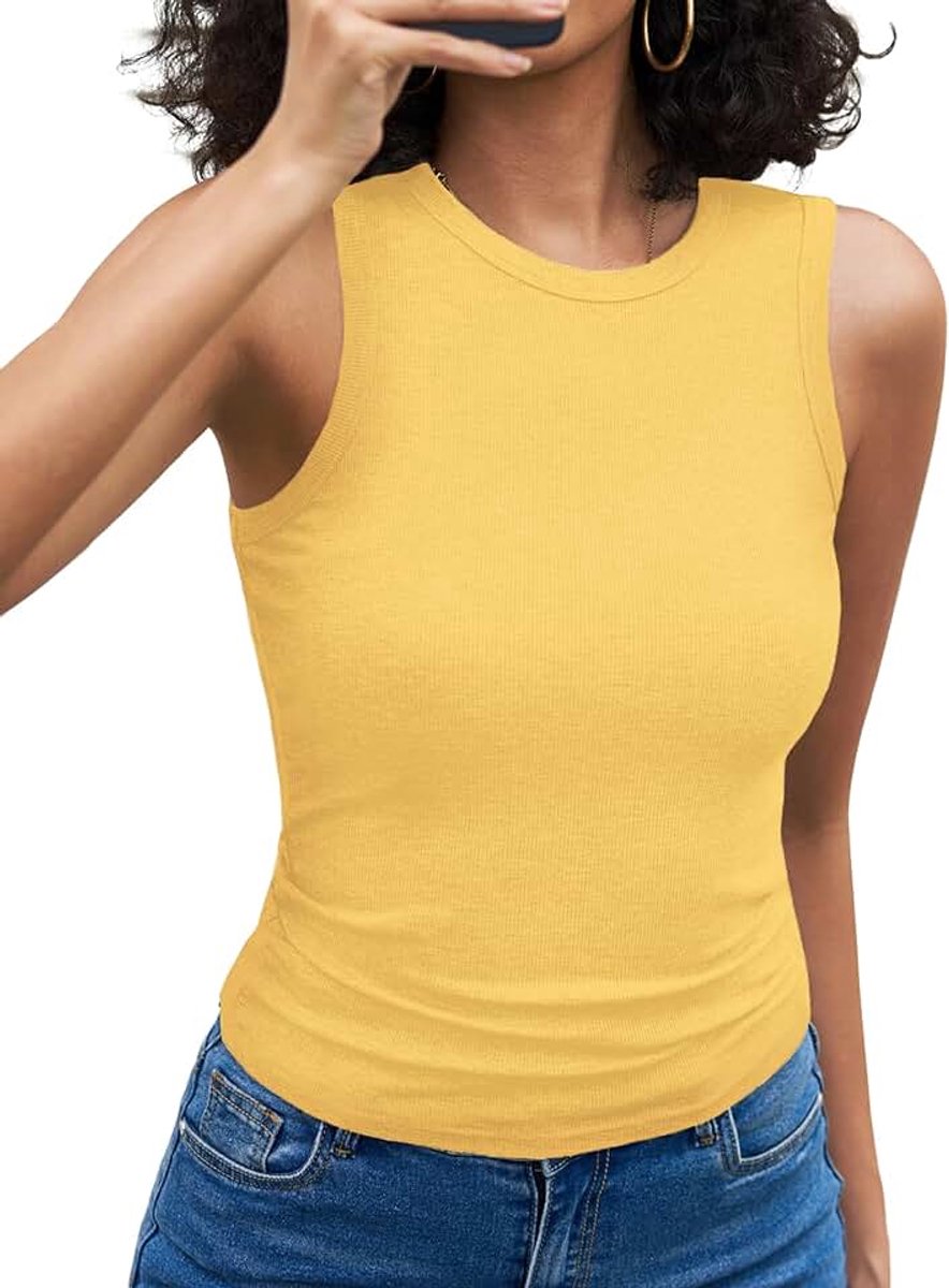 Tanktop voor dames, geribbeld, ronde hals, slim fit, zomer | Mouwloos, stretch, elegant, basic shirt, sexy, casual, effen
