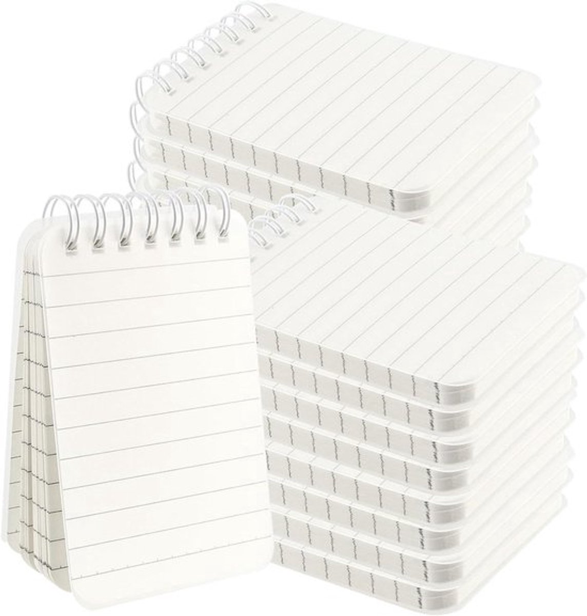 Set van 20 kleine A7-notitieblokken met 80 vellen - spiraal gebonden - doorzichtige hoes - mini-notitieblokken voor notities - herinneringen - planning - 115 x 80 mm.