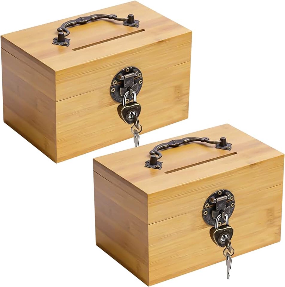 Schatkist van hout, 2 stuks, vintage schatkist voor kinderverjaardag, houten kist met slot en sleutel, schatkist, spaarpot, kleine houten kist met deksel, voor opslag, decoratie, 15 x 9,5 x 9,5 cm