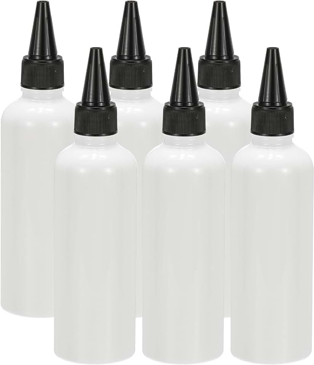 Plastic applicator fles, 6 stuks 3.4 oz (100 ml) Lekvrije Hervulbare Lege Dispenser Container Knijp Fles met Twist Top Cap voor Haar Inkt Vloeibare Sauzen, Wit