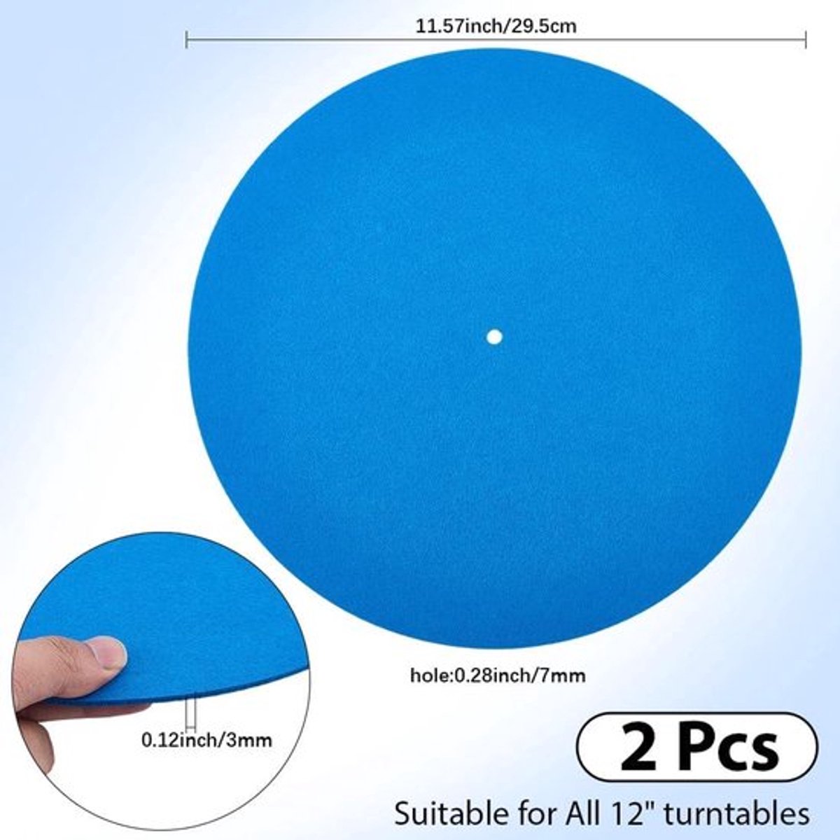 - Platenborden - Vilten - Antislip - Blauw - Plat - Rond - Beschermend - Wol en vinyl - Platenspeler - Demping resonanties - Schonere weergave