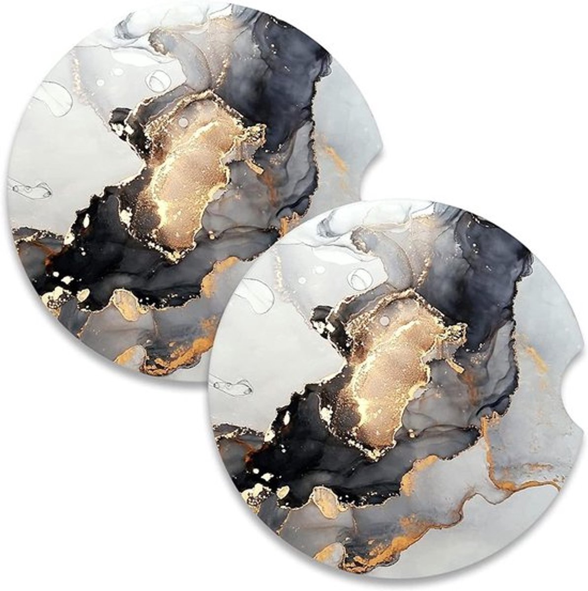 auto bekerhouder - onderzetters - absorberende keramische - auto-accessoires - schattige - zwart en wit marmer - vingerinkepingen - kurkbasis - 6,5 cm.
