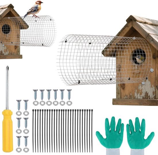 Vogelhuisje Roofdierbeschermer van Roestvrij Staal | Rond Gatbeschermer voor Veilige Nestkast met Gaas | Bescherming tegen Roofdieren | Vogelhuisje Accessoire