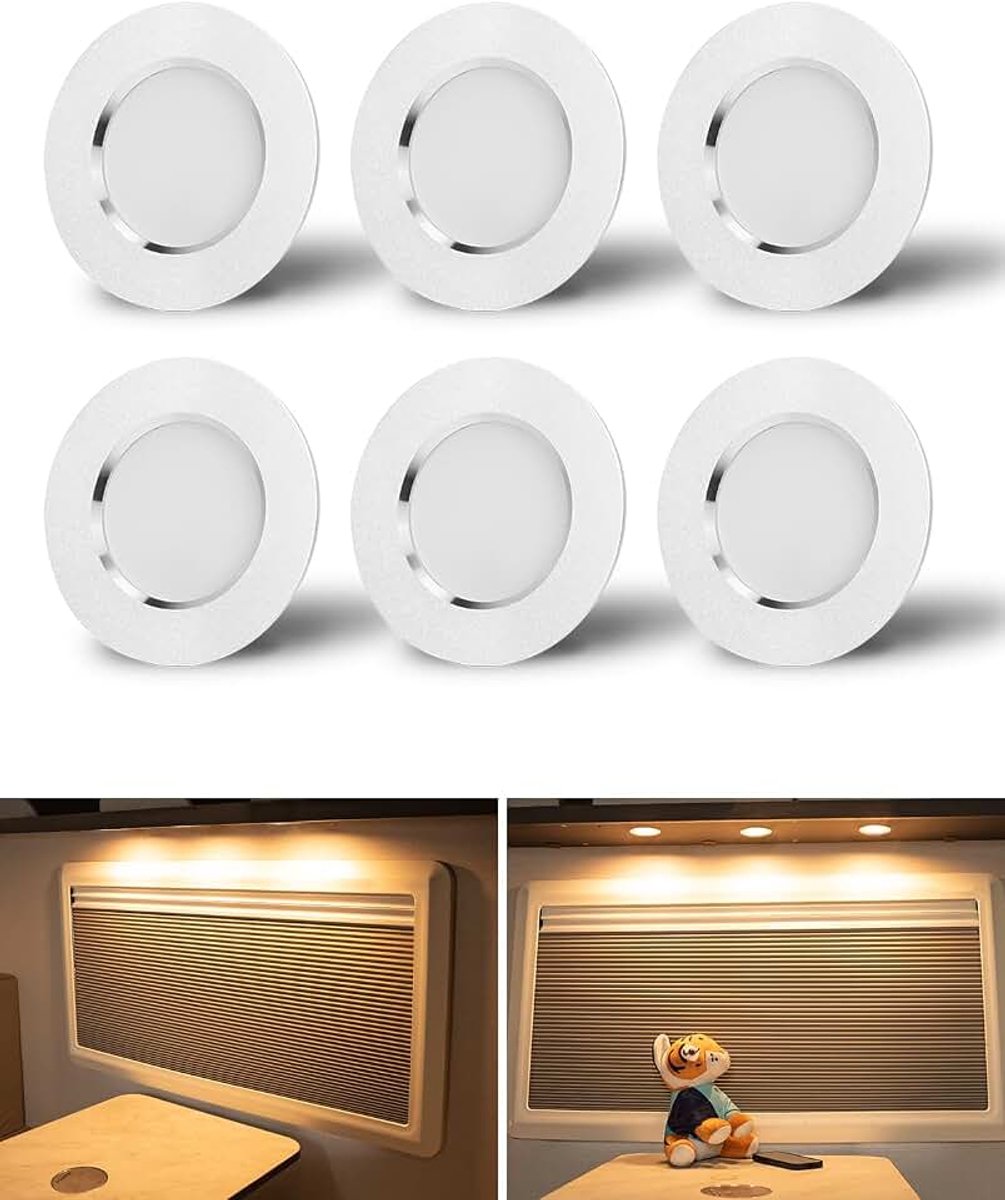 6 stuks LED-lampen voor campers, 12 V, binnenverlichting voor campers, 12 volt, led-spot 12 volt, voor campers om te inbouwen, 3000 K, 400 lm, 3,5 W, voor caravans, bestelwagens, boot, keuken