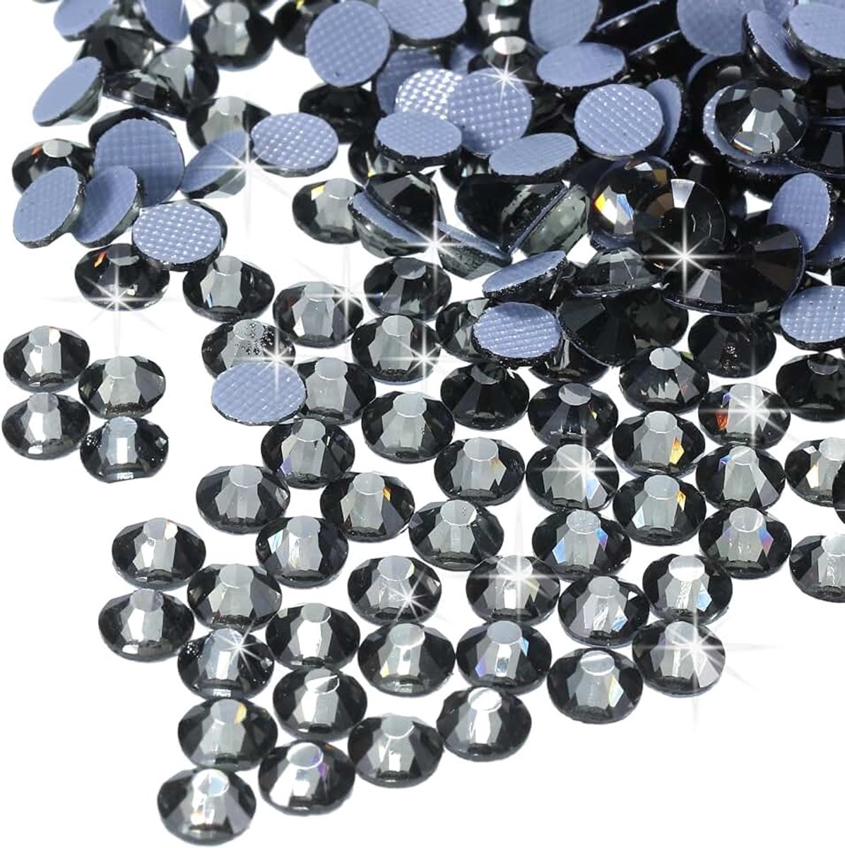 1440 stuks hotfix-kristallen met strass-steentjes op rol, plat, voor handwerk, kleding om te knutselen (SS16 4 mm, zwart transparant)