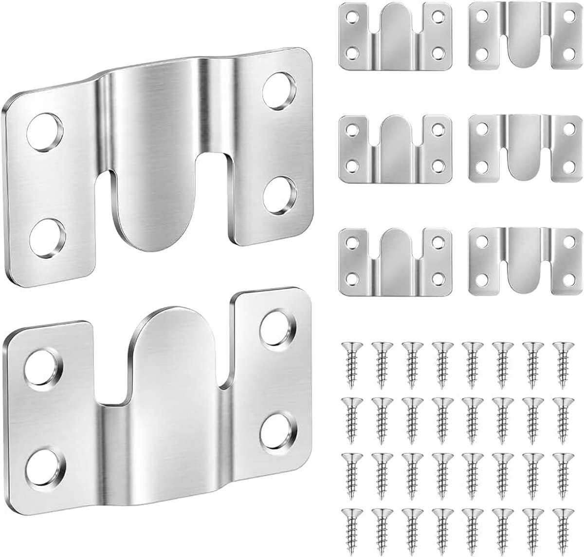 8 stuks fotohaken van roestvrij staal, steekhaken | Verborgen montagebeugel met 32 schroeven voor het ophangen van foto's, spiegels, lijsten, hoofdeinden (54 mm × 18 mm)