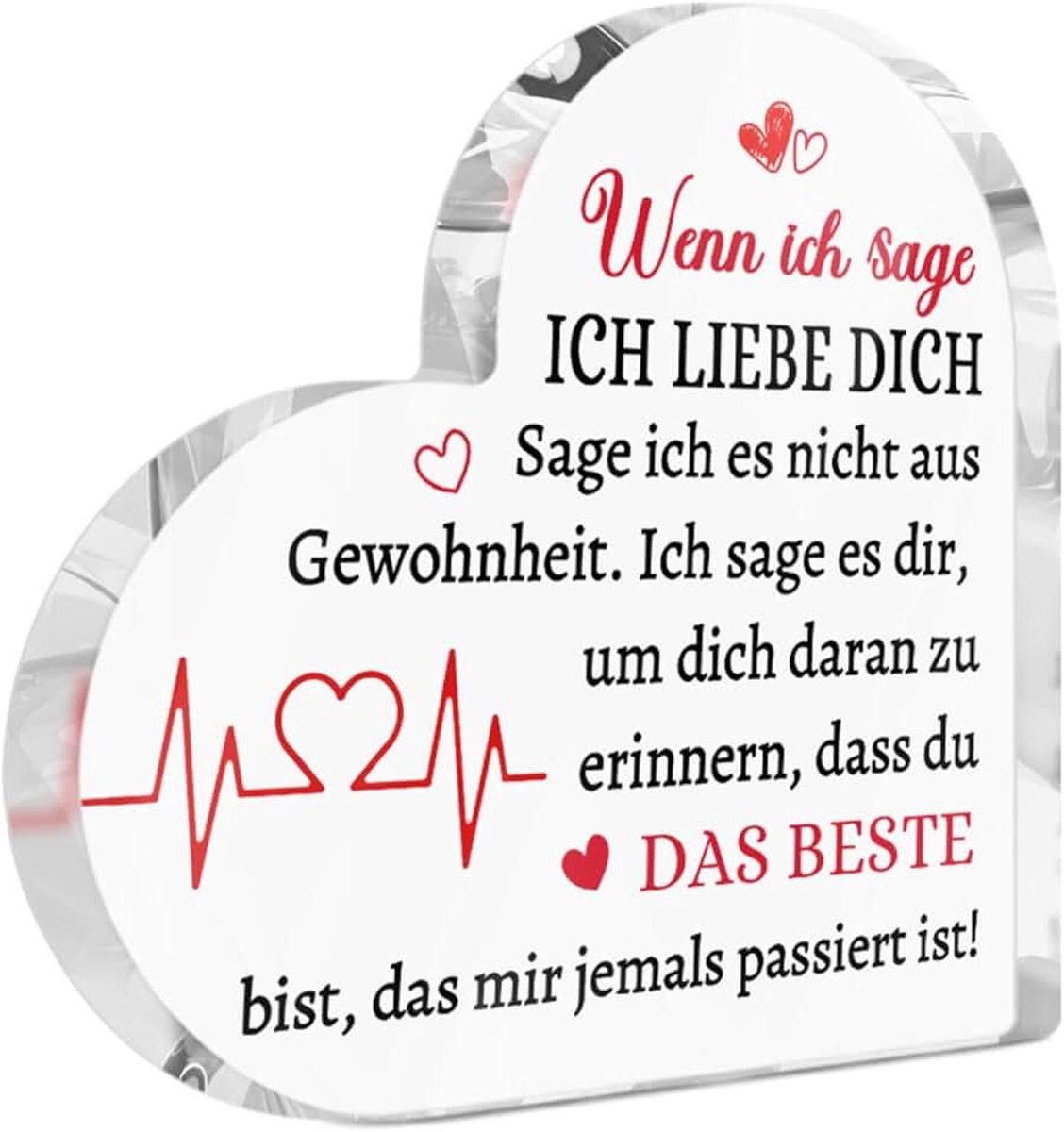 Decor Ich liebe Dich, acryl hartdecoratie, romantische tafeldecoratie met hartslagdesign, cadeau voor partners