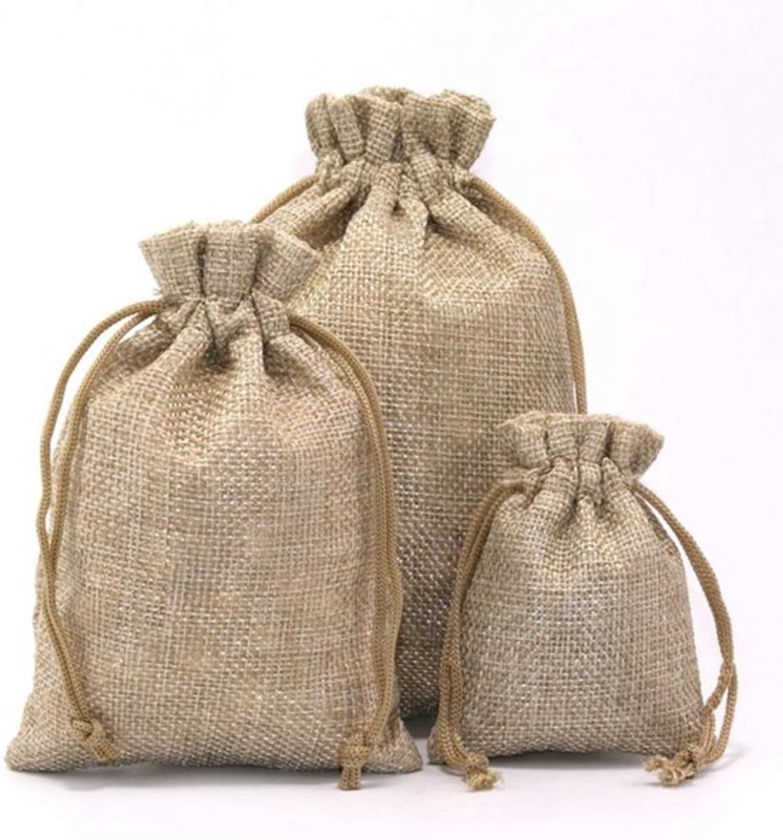 Jute zakjes met trekkoord voor sieraden - set van 10 - herbruikbare cadeauzakjes - Kerstmis, verjaardag, bruiloft - 10 x 15 cm