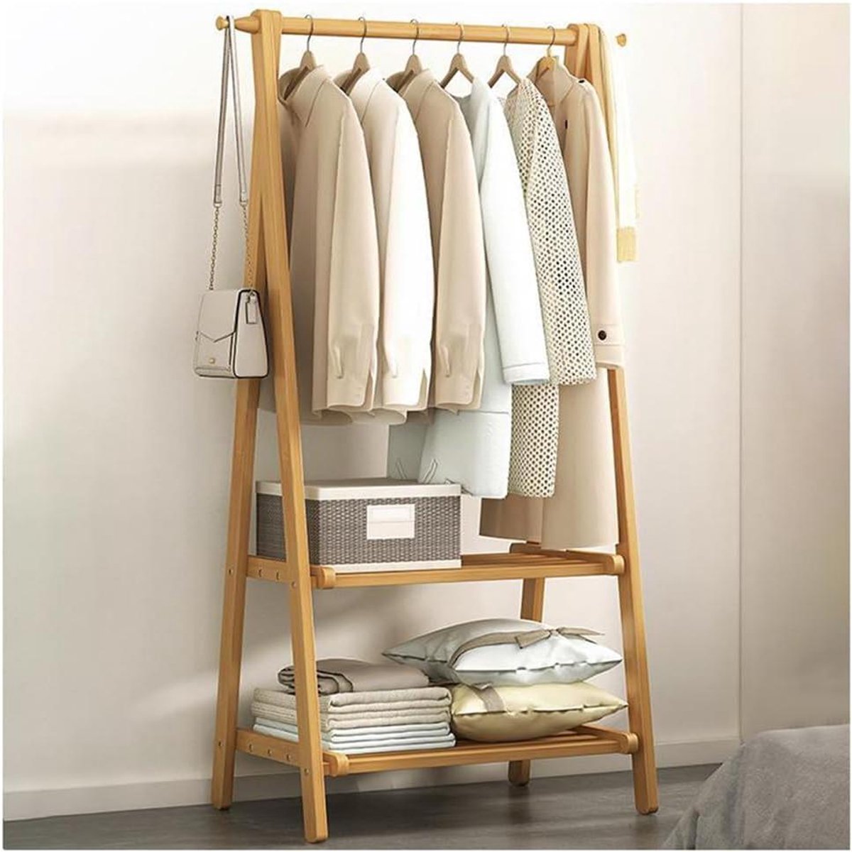 Houten Kapstok - Schoenenrek met Haken - Hal Organiseren - Vrijstaande Organizer - 116 cm - Bruin