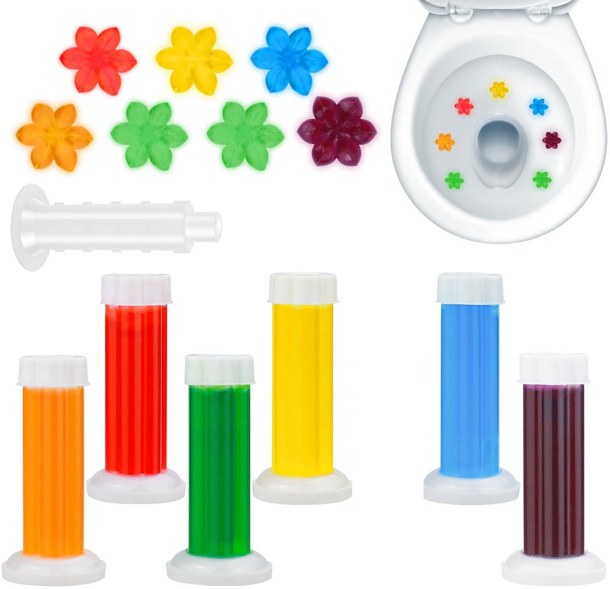 Casalora Toilet Tapes - Stempels - 6 stuks - WC Blokjes - 84 Bloemvormige Toiletverfrissers met 6 Geuren – Zelfklevende Toiletverfrisser voor Toiletpot – Langdurige Geurverfrisser voor Badkamer – Inclusief Applicator
