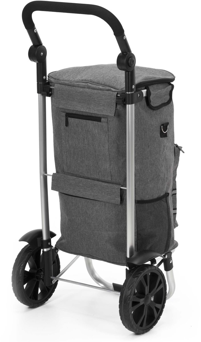 Springos Boodschappentrolley - Boodschappenkrat - Opvouwbaar - Met Twee Wielen - Grijs - Zwart - 42 L - 30 KG - 100 x 47 CM