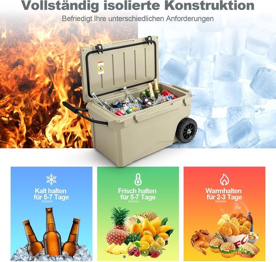 Koelbox op wielen - Thermobox draagbaar - Outdoor evenementen - 7 dagen koel - 71 liter inhoud - Kaki van Koelbox. — afbeelding 5