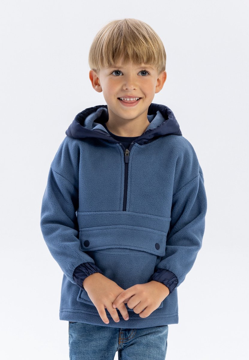 Minoti hoodie jongens microfleece met halve rits - met capuchon
