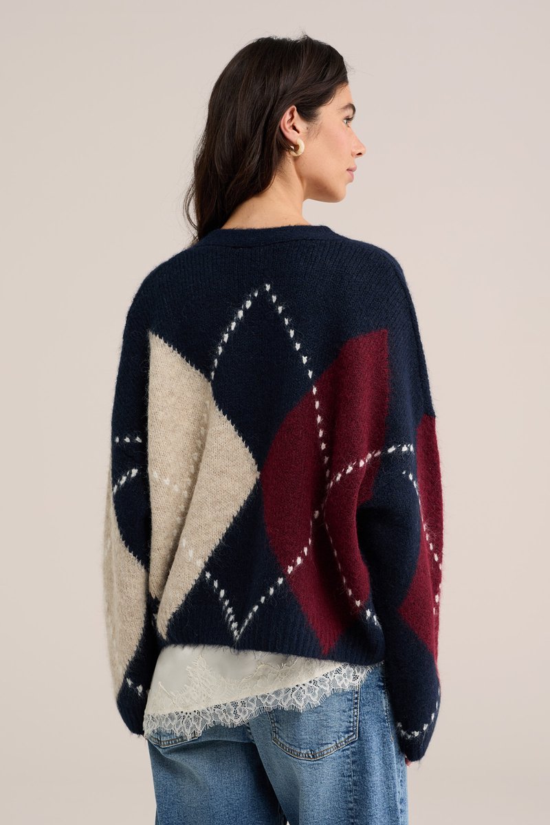 WE Fashion Dames oversized gebreid vest van wolmix met ruit