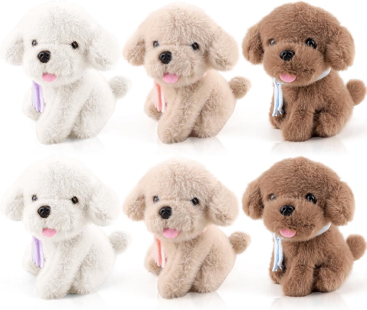 Knuffels, schattige hondenwelpen-knuffel met sjaal, geurende teddyberen, kleine knuffels met sleutelhanger, zacht pluche hondenspeelgoed (bruin, wit, lichtbruin)