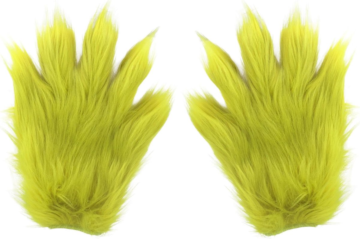 Handschoenen, kostuumaccessoires voor Kerstmis | Officiële Grinch-kostuumaccessoires, kersthandschoenen met groen kunstbont, Kerstmis en themafeest