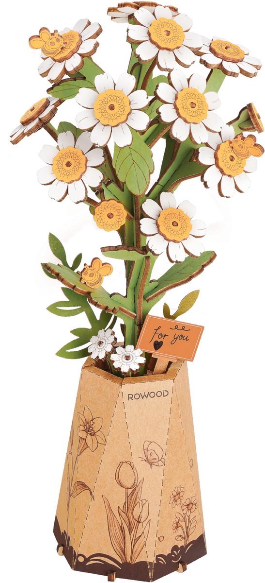 Casalora 3D Houten Bloemen Puzzel/Bouwsteentjes Volwassenen - DIY Bouwpakket voor Volwassenen - Decoratieve Kamille - Creatief Cadeau voor Vrouwen en Mannen