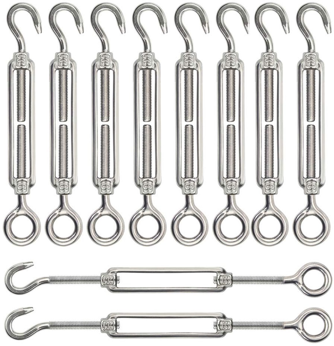 longziming -10 Stuks M5 Spanschroeven RVS 304 – Verstelbare Kabelspanners met Haak en Oog – Turnbuckle 123-180 mm – Roestvrijstalen Spanners voor Staalkabel, Waslijn, Tent, Schutting en Tuindraad
