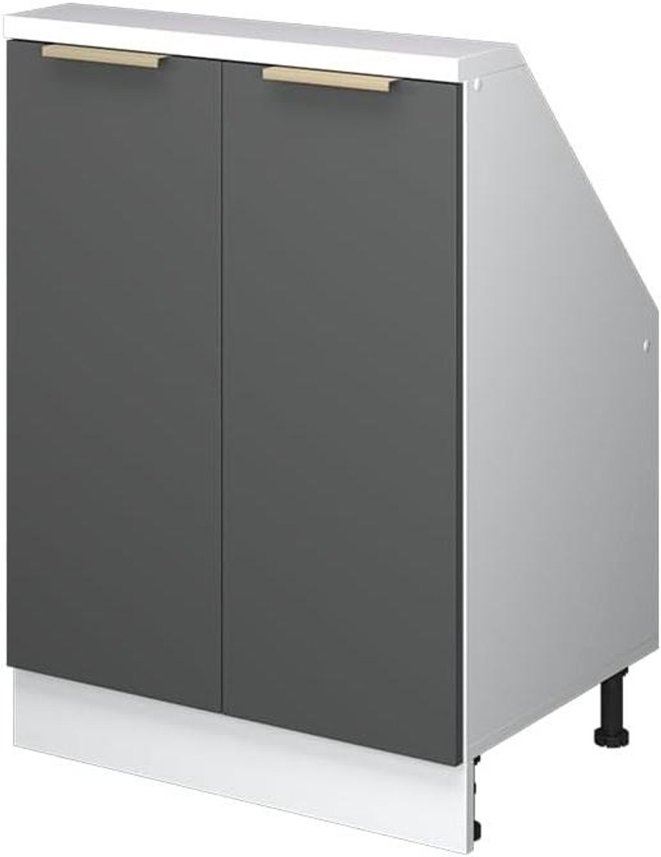 Keukenkast Schuine Wand - Opbergkast Hoek - Keuken Organiseren - Speciaal Ontworpen - 60 cm Breed - Antraciet Goud