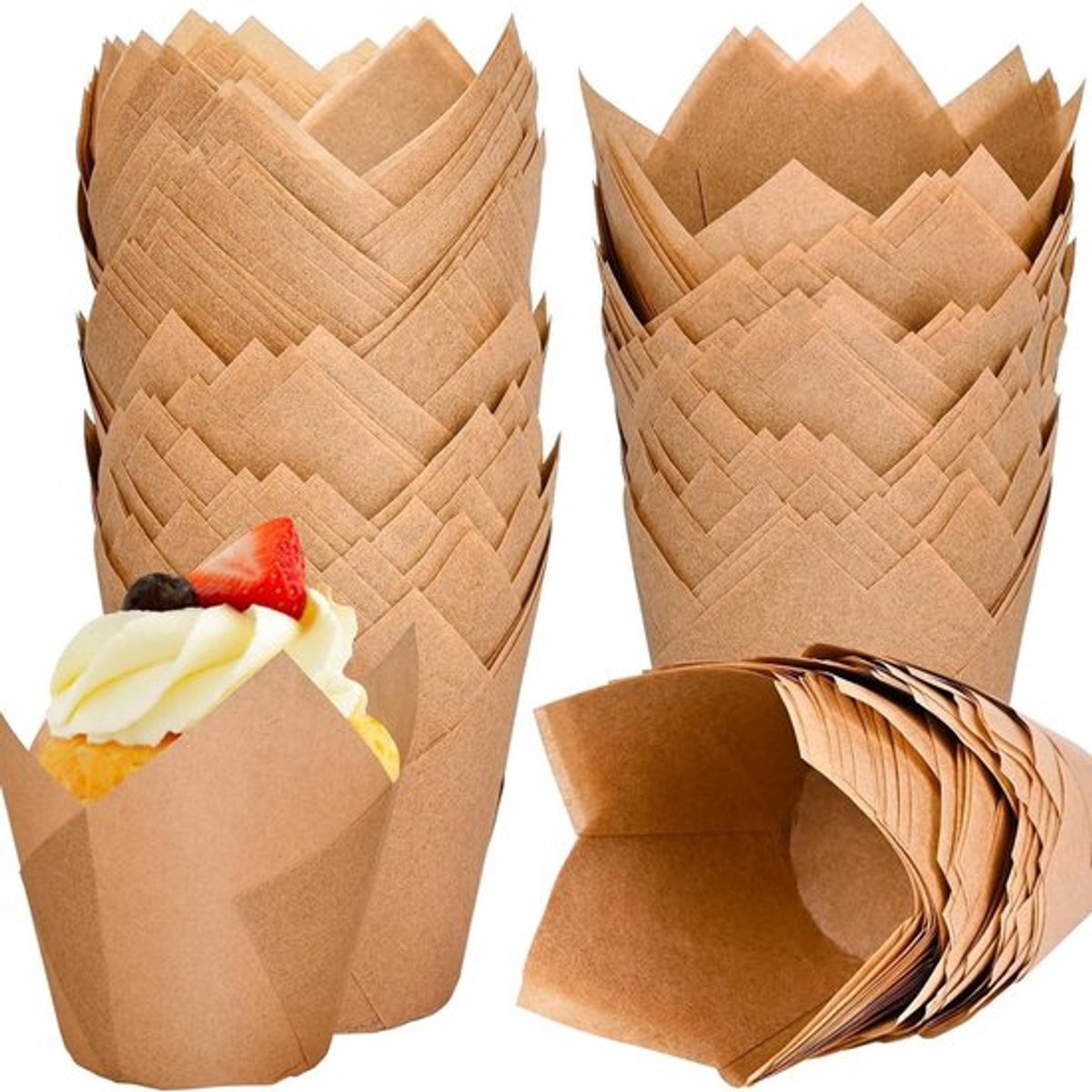120 Stuks Papieren Muffinhoesjes - Elegant Tulpenontwerp - Voedingsveilig Bakpapier - Anti-Aanbak & Vetafstotend - Hoge Temperatuurbestendig Tot 220°C - Universeel Voor Muffins En Cupcakes