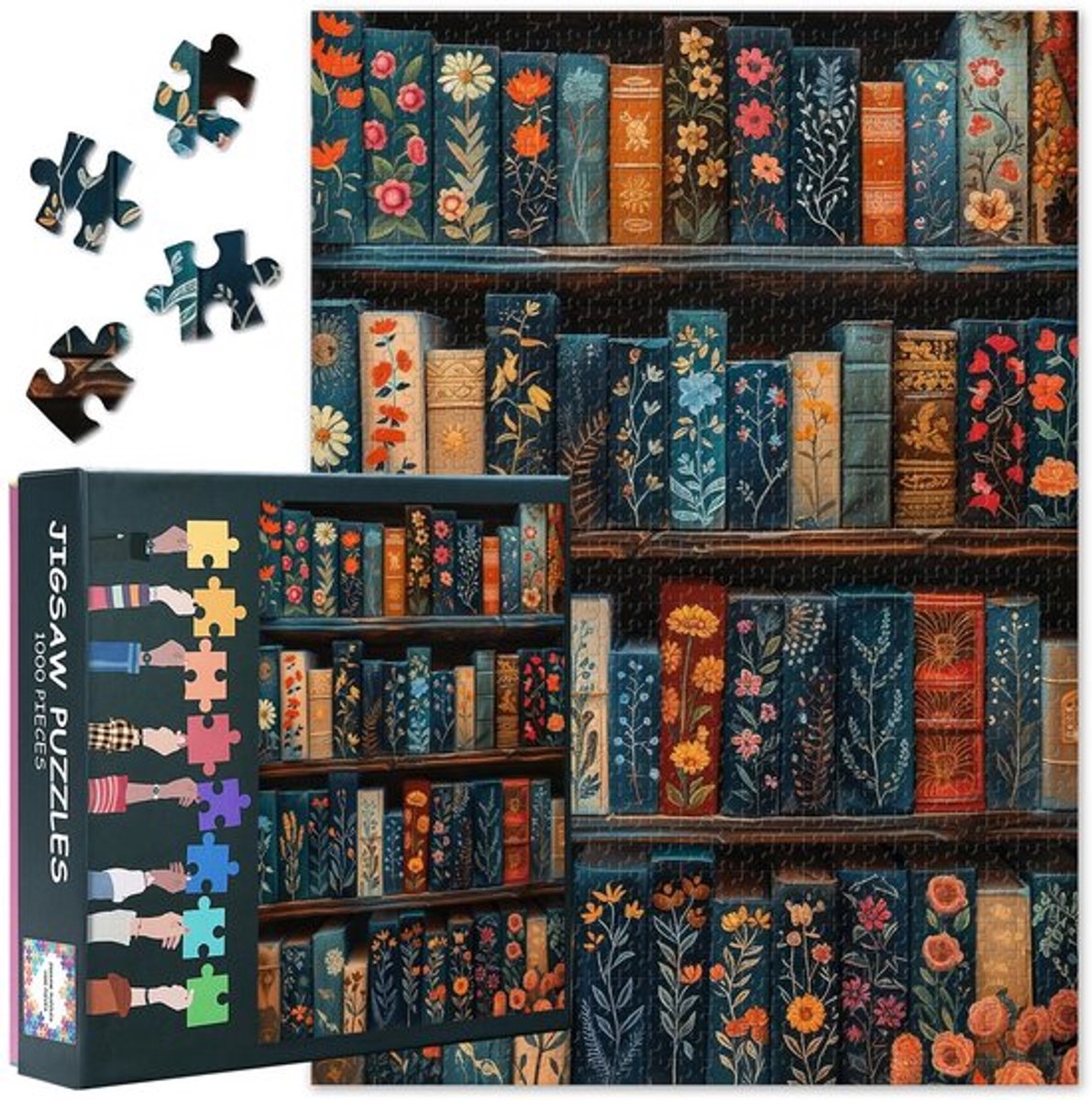 Puzzel 1000 stukjes volwassenen - Vintage boeken - Bloementhema - Uitdagende puzzelspellen - Woondecoratie - Afmetingen 70 x 50 cm - Jigsaw Puzzle