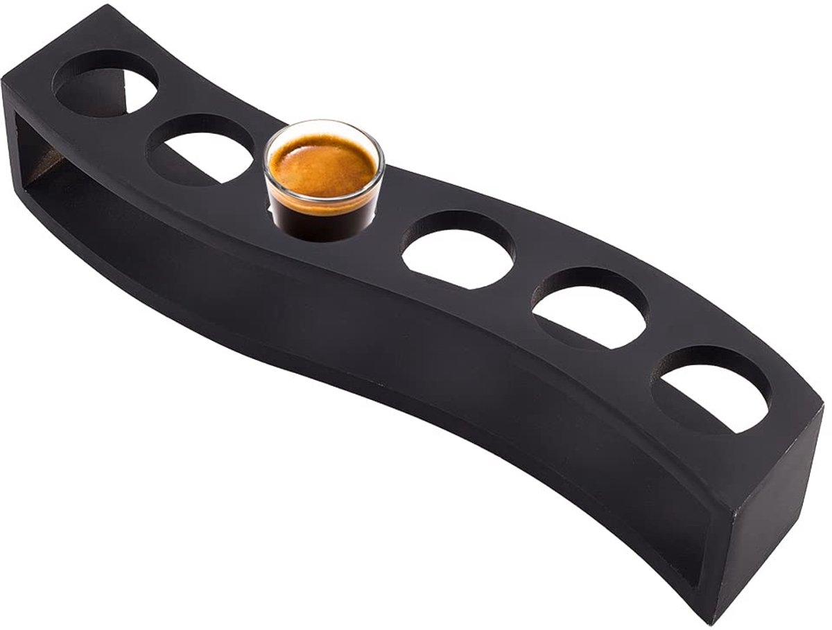 Glazenhouder - 6 vakken zwarte bamboe constructie 4 cm gat diameter voor sterke dranken thuis bar en keuken gebruik