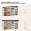 Verstelbare legplaten in schoenenkast, geschikt voor schoenen en laarzen.