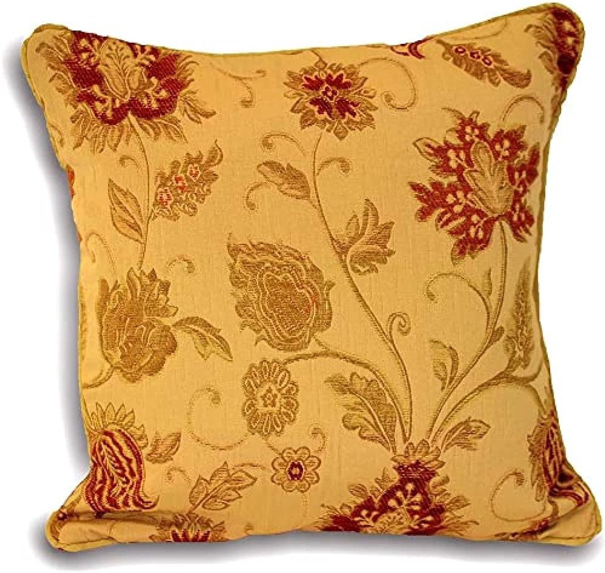 Paoletti Zurich Kussenhoes, goudgeel, decoratief jacquardontwerp, gebloemde randen, omkeerbaar, 100% polyester, 55 x 55 cm, ontworpen in het Verenigd Koninkrijk