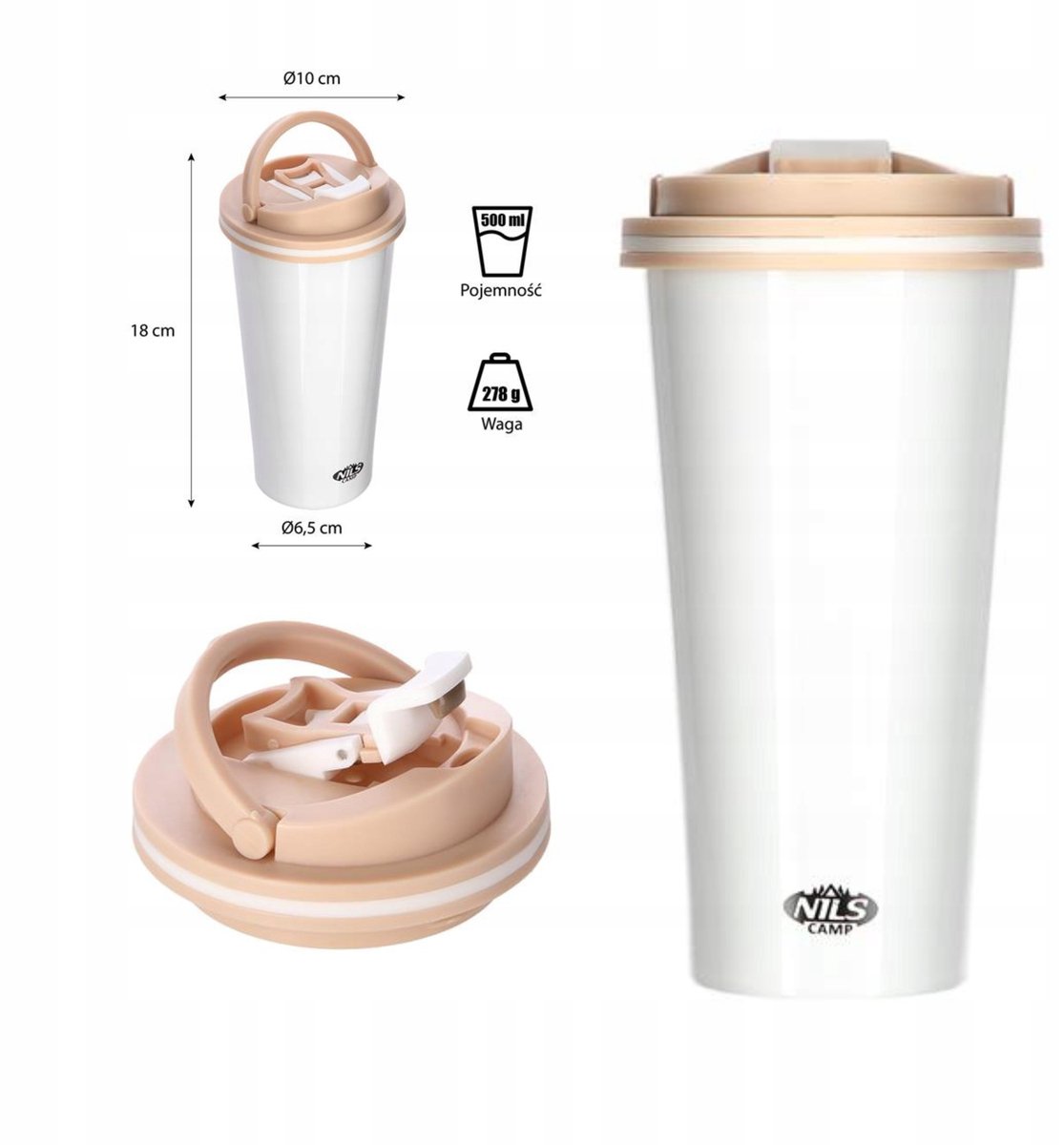 Nils Camp NCB18 Thermosbeker Wit - 500ml, Dubbelwandig, Lekvrij