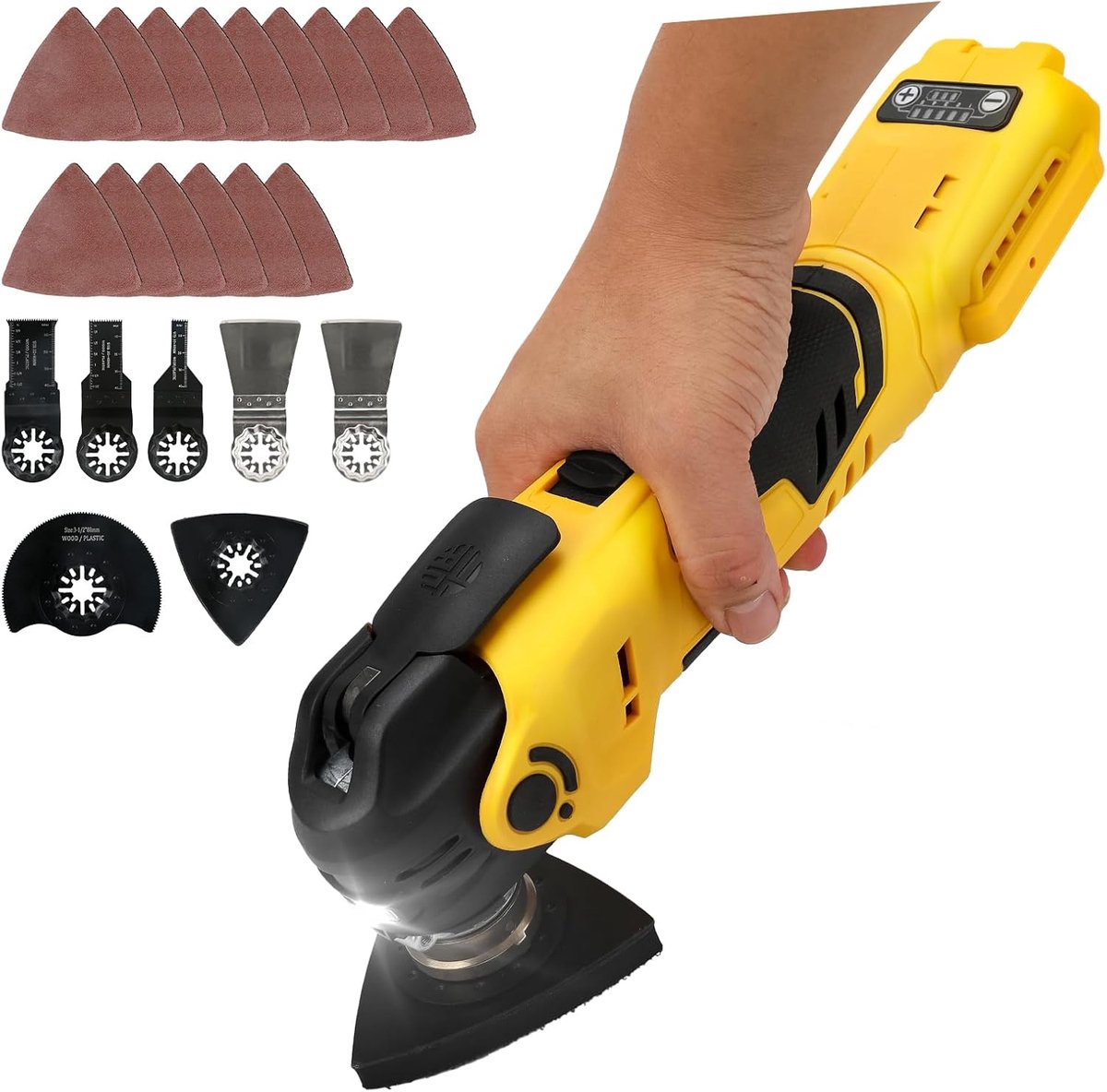 Oscillerende multitool voor Dewalt 20V accu, borstelloze 4° oscillatiehoek, 5 variabele snelheden, gereedschapsvrije mesvervanging voor schuren, snijden, schrapen, slijpen (geen accu)