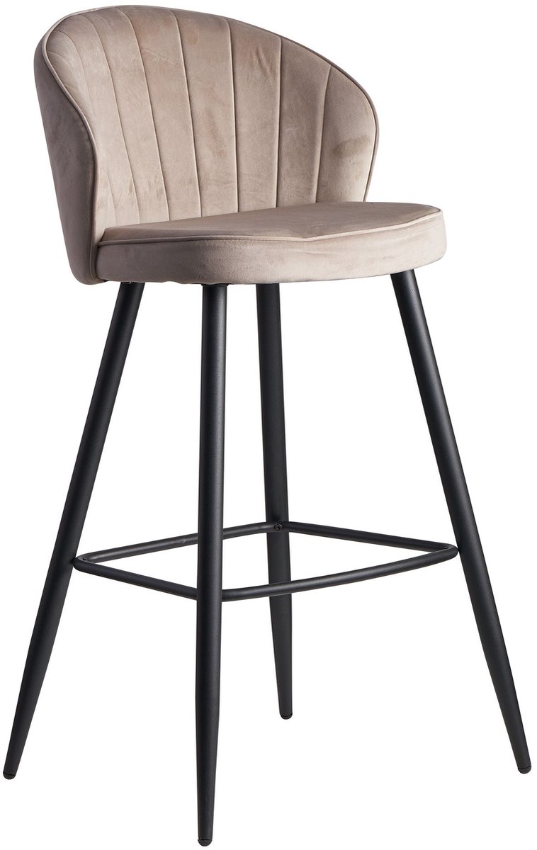 barkruk fluweel beige kruk met rugleuning 56x102.5x52.5 cm | Keukenkruk Scandinavische stof / metaal 110 kg | Design barkruk | Bistrokruk gestoffeerd - WL6.291