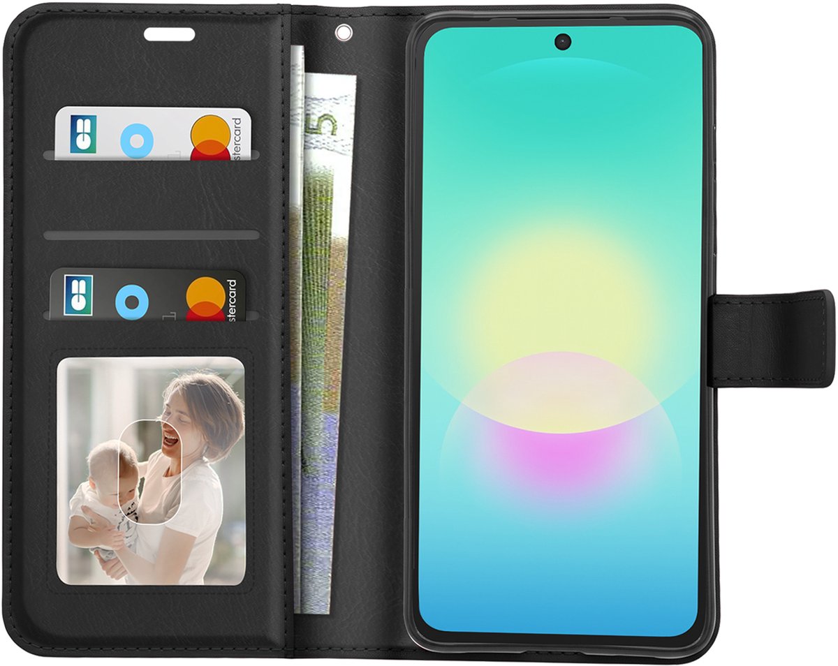 Mayaxess, Portemonnee Hoesje Geschikt voor Samsung Galaxy A27 met Polsbandje en Standaard, Zwart