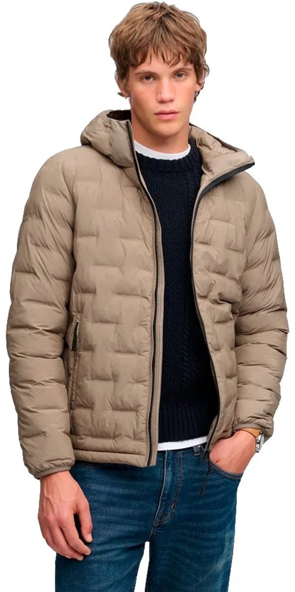 Superdry Hooded Heat Weld Gewatteerde Jas Relaxed Pasvorm Heren Gewatteerde jassen Verweerd Steenbruin