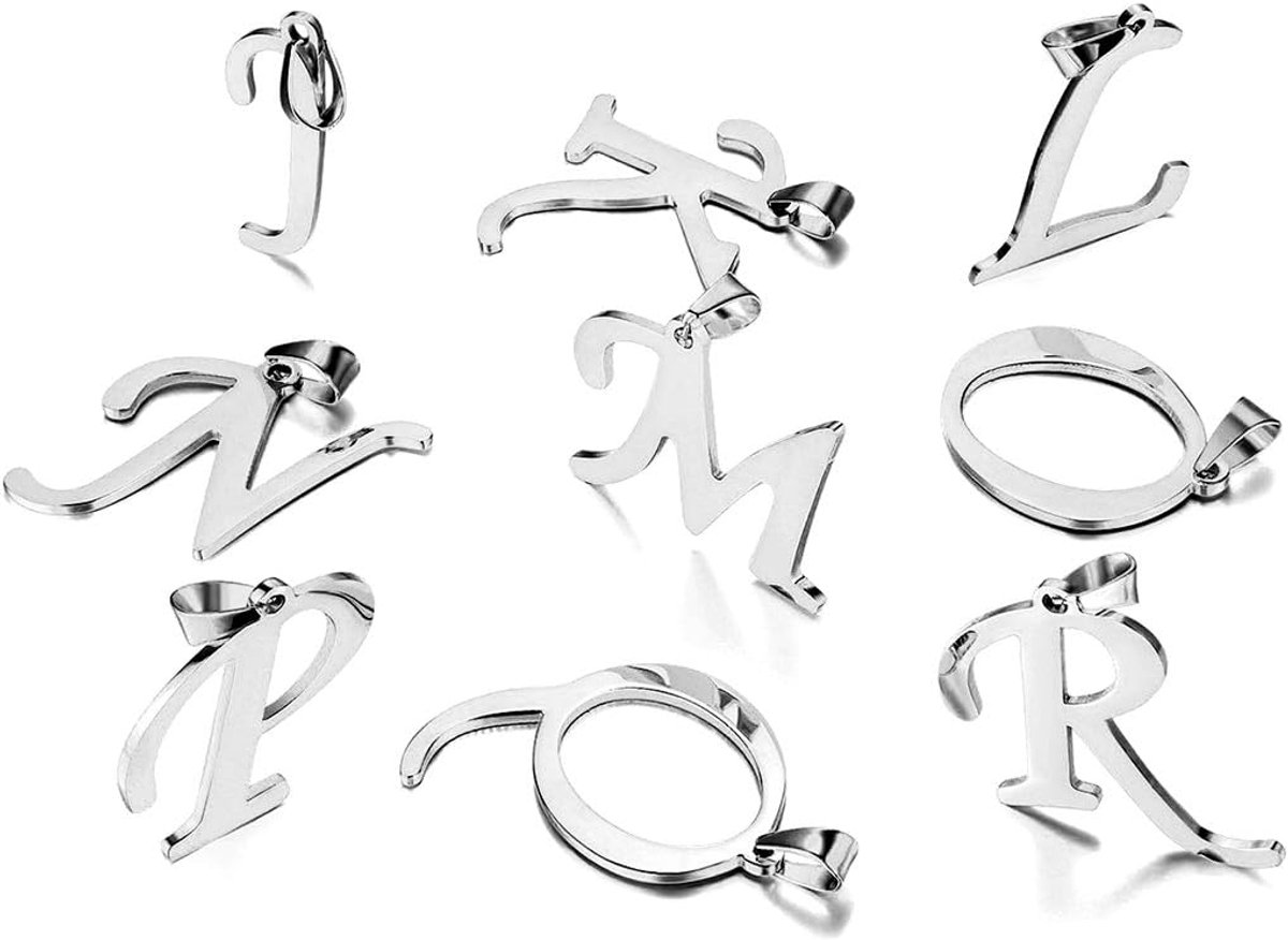 Roestvrij Staal Alfabet Initiële Letter Hanger Ketting voor Mannen Vrouwen, Gratis 18" Ketting, 26 Letters Selecteerbare (met Gift Bag), Roestvrij staal, Geen edelsteen,