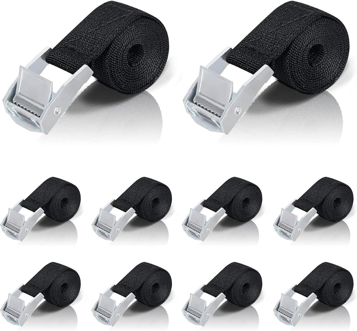 Spanbanden, 25 mm x 1 m, sjorbanden met klemslot, geschikt voor het bundelen van transporters, verstelbare bevestigingsriemen voor transport, vracht, bagage, camping (zwart)