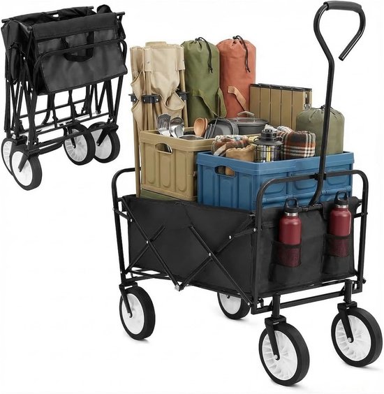 Bolderkar Opvouwbaar - Handwagen Tuinwagen - Spullen Vervoeren - 80 kg Belastbaar - 98 Liter Capaciteit - Zwart van Bolderkar Opvouwbaar — afbeelding 5