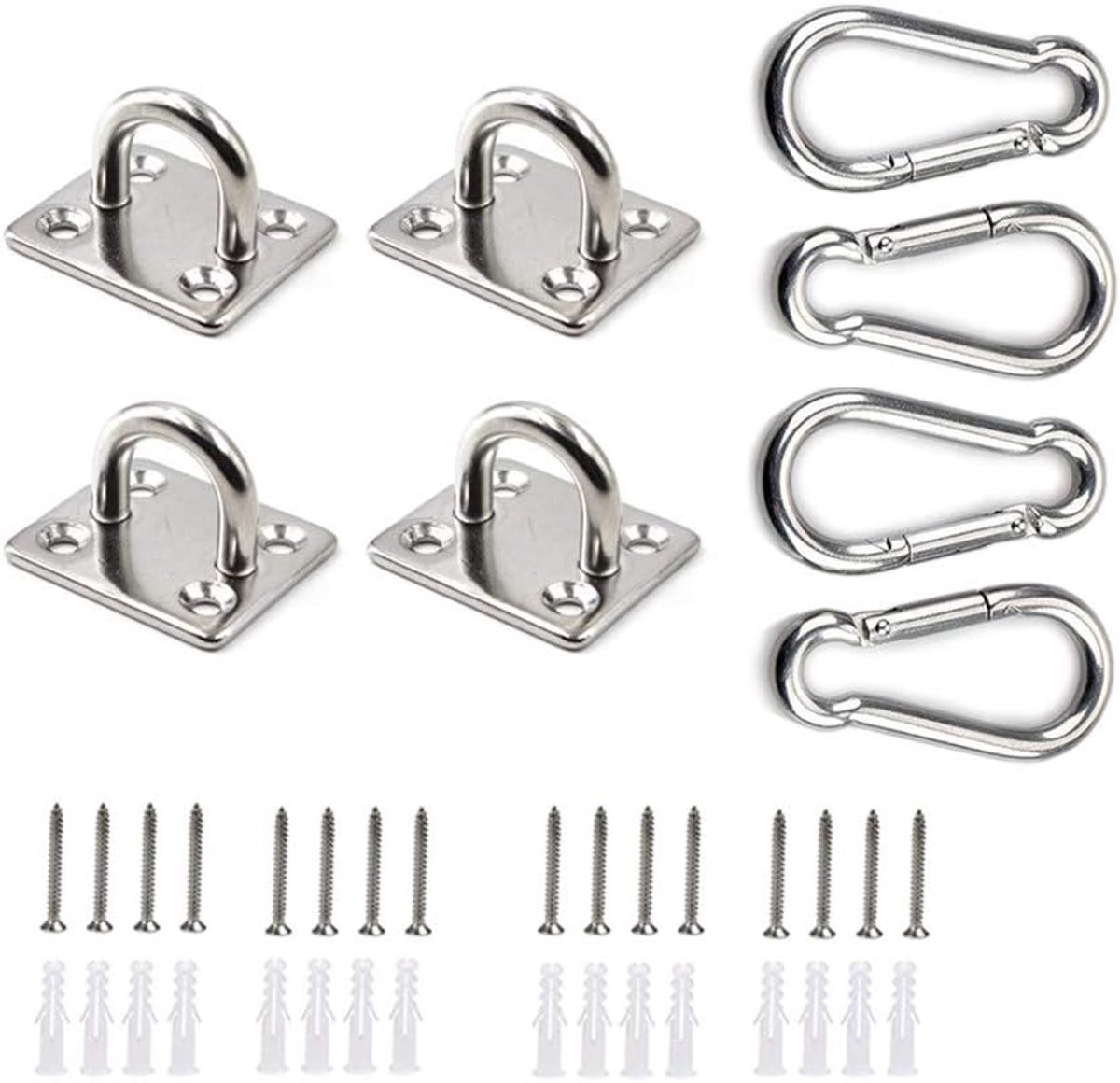 Roestvrij stalen karabijnhaak en roestvrij stalen oogplaat met oogje, roestvrij stalen dekplaat, oogplaten voor zonnezeil/wandbevestiging, plafondbevestiging, wandhaken, plafondhaken
